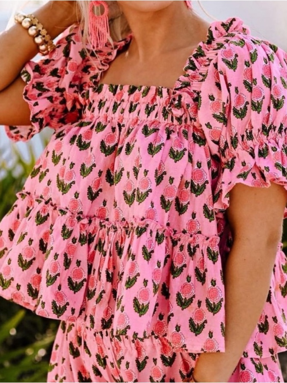 Elizabeth Wilson Pink Floral Short Frill Top